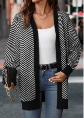 Black Patchwork Striped Long Sleeve Cardigan | thumb picture 