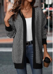 Black Patchwork Striped Long Sleeve Cardigan