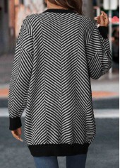 Black Patchwork Striped Long Sleeve Cardigan | thumb picture 