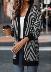 Black Patchwork Striped Long Sleeve Cardigan | thumb picture 