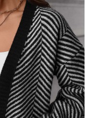 Black Patchwork Striped Long Sleeve Cardigan | thumb picture 