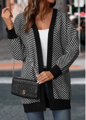 Black Patchwork Striped Long Sleeve Cardigan | thumb picture 