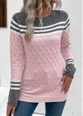 Pink Patchwork Long Sleeve Round Neck Sweater