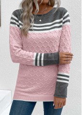 Pink Patchwork Long Sleeve Round Neck Sweater