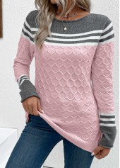 Pink Patchwork Long Sleeve Round Neck Sweater