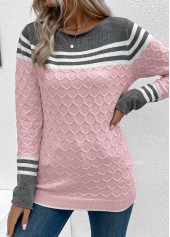 Pink Patchwork Long Sleeve Round Neck Sweater