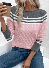 Pink Patchwork Long Sleeve Round Neck Sweater