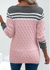Pink Patchwork Long Sleeve Round Neck Sweater