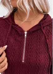 Wine Red Jacquard Drawstring Long Sleeve Hoodie | thumb picture 