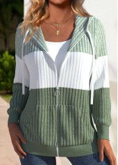 Sage Green Zipper Long Sleeve Hoodie