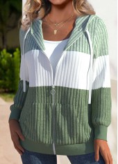 Sage Green Zipper Long Sleeve Hoodie | thumb picture 