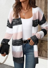 Black Patchwork Striped Long Sleeve Cardigan | thumb picture 