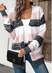 Black Patchwork Striped Long Sleeve Cardigan