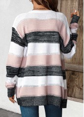 Black Patchwork Striped Long Sleeve Cardigan | thumb picture 