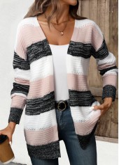 Black Patchwork Striped Long Sleeve Cardigan | thumb picture 