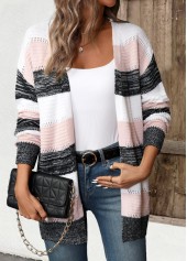 Black Patchwork Striped Long Sleeve Cardigan | thumb picture 