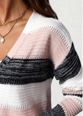 Black Patchwork Striped Long Sleeve Cardigan | thumb picture 