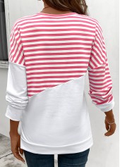 Pink Patchwork Striped Long Sleeve Round Neck Sweatshirt | thumb picture 