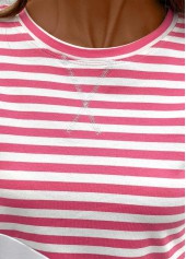 Pink Patchwork Striped Long Sleeve Round Neck Sweatshirt | thumb picture 