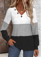 Black Patchwork Long Sleeve V Neck Sweatshirt | thumb picture 