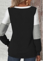Black Patchwork Long Sleeve V Neck Sweatshirt | thumb picture 