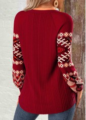 Wine Red Patchwork Tribal Print Long Sleeve Sweatshirt | thumb picture 