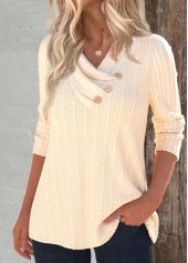 Beige Button Long Sleeve Asymmetrical Neck Sweatshirt | thumb picture 