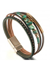 Green Faux Leather Stone Beads Bracelet | thumb picture 