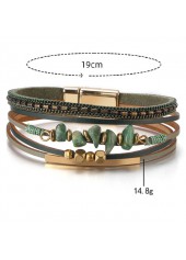 Green Faux Leather Stone Beads Bracelet | thumb picture 