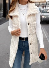 Beige Plush Sleeveless Turn Down Collar Waistcoat