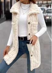 Beige Plush Sleeveless Turn Down Collar Waistcoat | thumb picture 