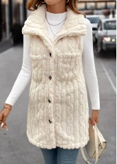 Beige Plush Sleeveless Turn Down Collar Waistcoat | thumb picture 