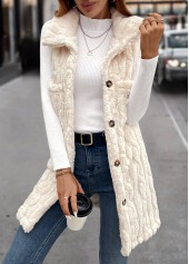 Beige Plush Sleeveless Turn Down Collar Waistcoat | thumb picture 