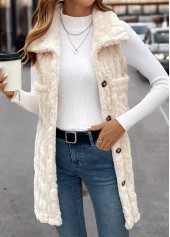 Beige Plush Sleeveless Turn Down Collar Waistcoat | thumb picture 