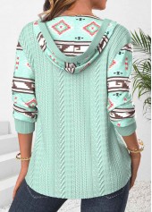 Green Patchwork Tribal Print Long Sleeve Hoodie | thumb picture 