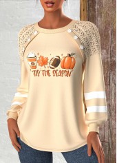 Halloween Light Camel Patchwork Long Sleeve Round Neck Sweatshirt | thumb picture 