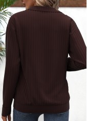 Dark Coffee Zipper Plaid Long Sleeve V Neck Sweatshirt | thumb picture 