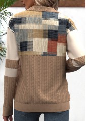 Light Camel Zipper Geometric Print Long Sleeve Sweatshirt | thumb picture 