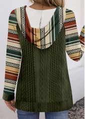 Olive Green Patchwork Tribal Print Long Sleeve Hoodie | thumb picture 