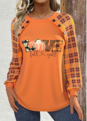 Halloween Orange Patchwork Plus Size Long Sleeve Sweatshirt