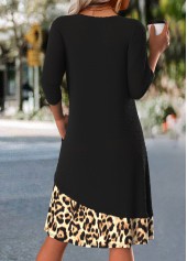 Black Button Leopard A Line 3/4 Sleeve Dress | thumb picture 