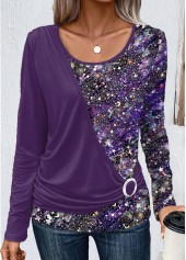 Dark Purple Patchwork Long Sleeve T Shirt