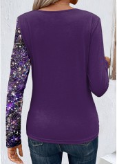 Dark Purple Patchwork Long Sleeve T Shirt | thumb picture 