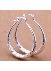 Round Silver Metal Ripple Design Earrings