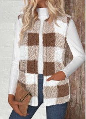 Light Camel Plaid Sleeveless Round Neck Waistcoat | thumb picture 