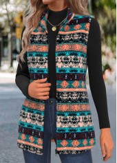 Multi Color Zipper Tribal Print Sleeveless Stand Collar Waistcoat | thumb picture 