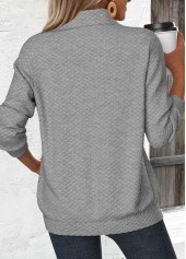 Grey Jacquard Long Sleeve Asymmetrical Neck Sweatshirt | thumb picture 