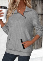 Grey Jacquard Long Sleeve Asymmetrical Neck Sweatshirt | thumb picture 