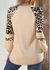 Beige Patchwork Leopard Long Sleeve Round Neck Sweatshirt | thumb picture 