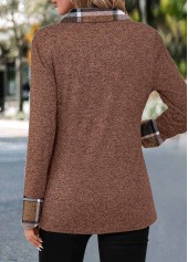 Dark Coffee Patchwork Plaid Long Sleeve Blouse | thumb picture 